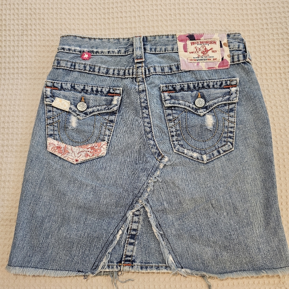 TRUE RELIGION WOODSTOCK DENIM SKIRT – SIZE 28 | RARE VINTAGE Y2K BOHO - Picture 7 of 8